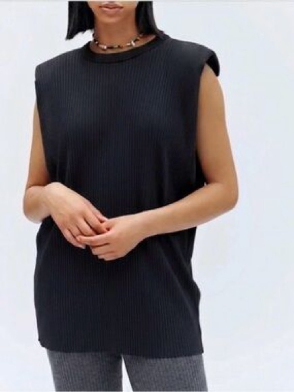 KOTN Black Power Tank with Shoulder Pads | Size Small